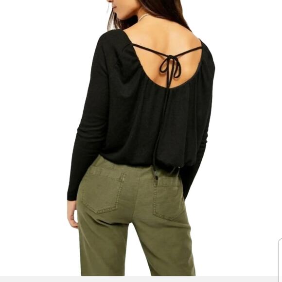Free People Black Long Sleeve Thermal Crop Top - Picture 2 of 10